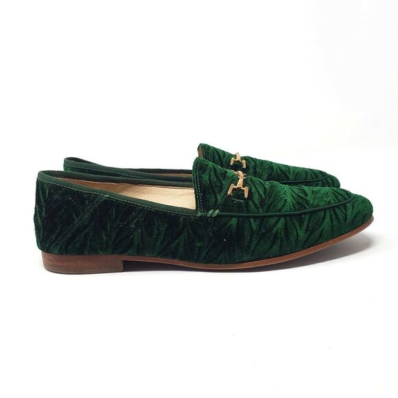 Sam Edelman Loraine Loafer Slip On Emerald Green Textured Velvet Shoes - Picture 4 of 8